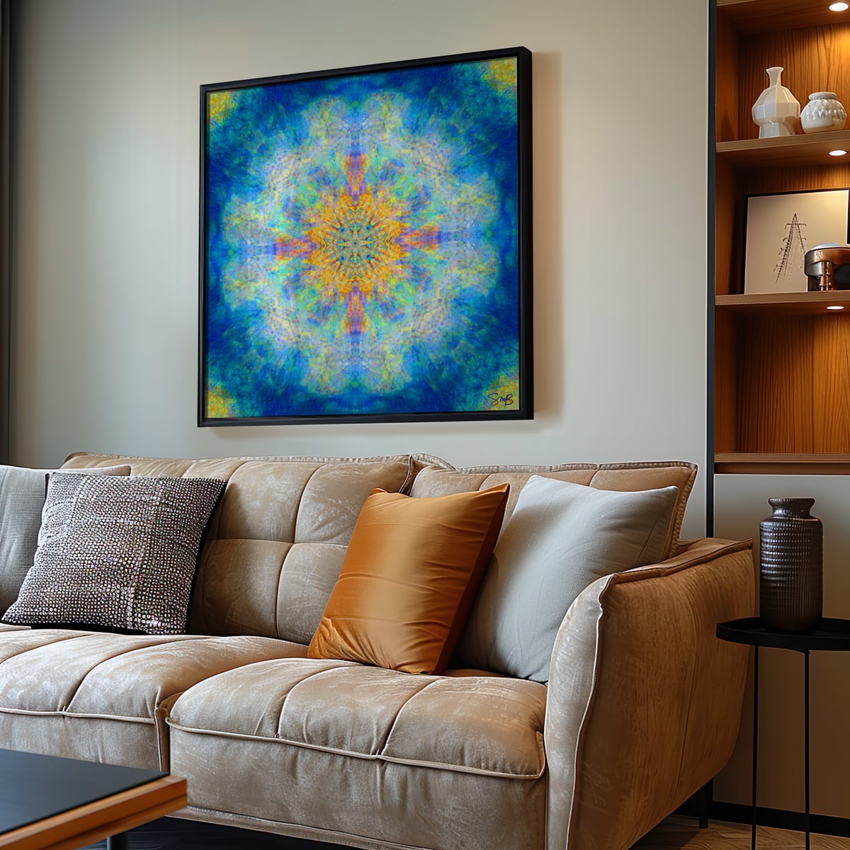 Mandala 01 — print displayed in a room setting